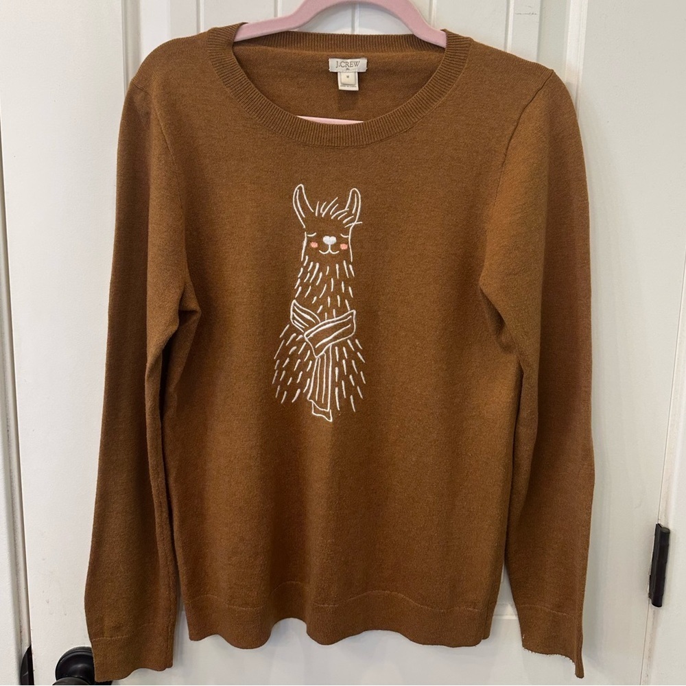 J.Crew Embroidered Llama with Scarf Pullover Sweater Medium